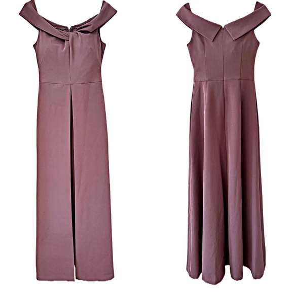 Kay Unger Kiana Crepe Walk-Thru Jumpsuit Maxi Dress Off Shoulder Mauve Sz 4 NWT - Picture 3 of 17